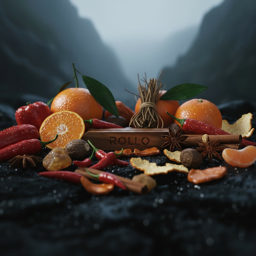 ROLLO medinis laikiklis su magnetu - Mandarinas ir Čili Pipirai